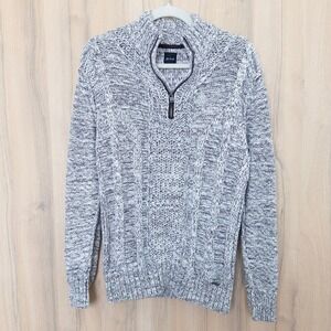 JB Holt Mens Cable Knit Sweater M Grey Quarter Zip Mock Neck Pullover Preppy